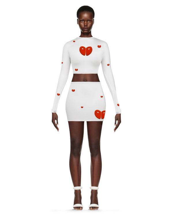 Honeyed Hearts Long Sleeve Mini Skirt Set